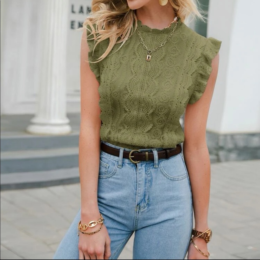 Boho Floral Lace Ruffle Sleeve Top Blouse - Picture 7 of 14